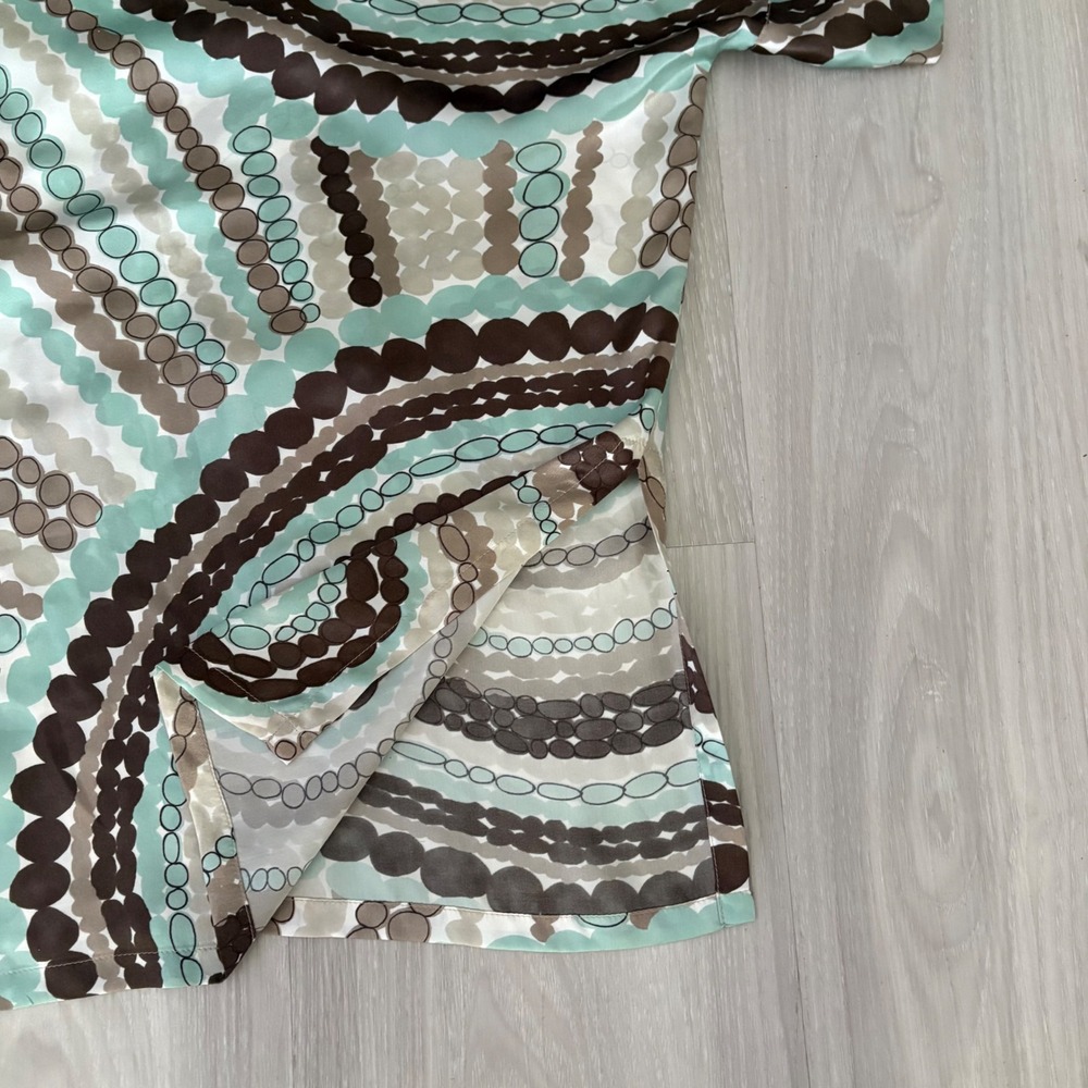 Lafayette 148 New York Women Blouse Silk Geometric Circle Print Teal Brown Siz L - Picture 7 of 9
